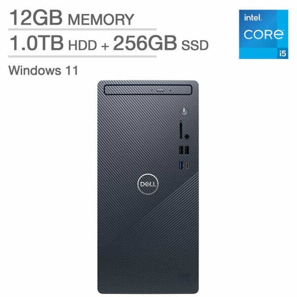 Dell Inspiron I3910 Desktop, 12th Gen Intel i5-12400 Processor, 12GB DDR4, 1TB HDD+256GB SSD, DVD Drive, Intel UHD Graphics, 802.11 ac, Bluetooth, HDMI, Windows 11 Home – Blue - Image 2